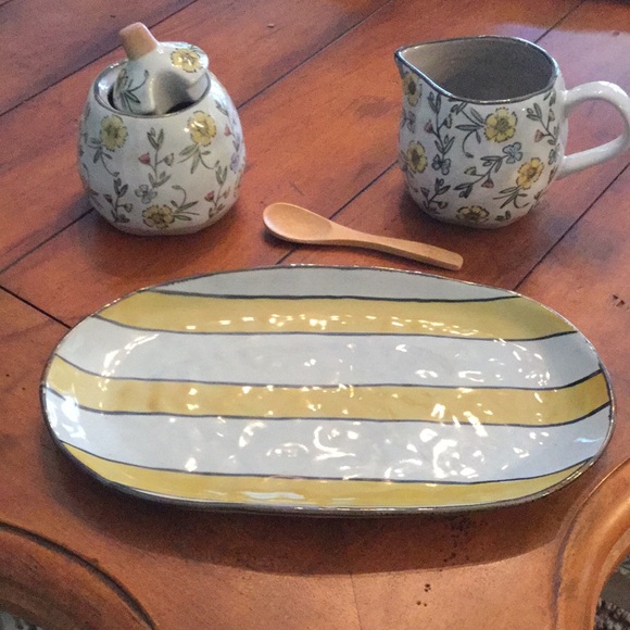 Creative Co-op Cream & Sugar Set w/ Service Plate - Picture 3 of 4